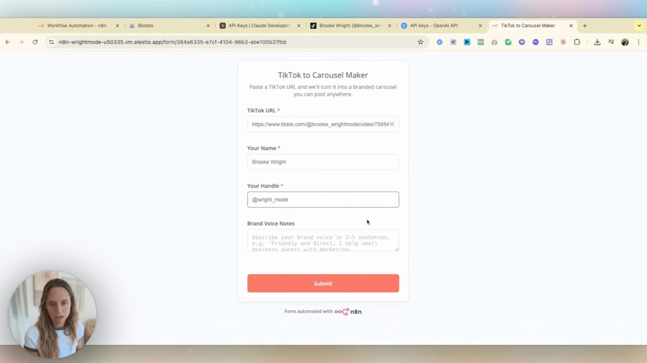 Automate Instagram carousels with AI: 1 TikTok → 5 branded posts a week