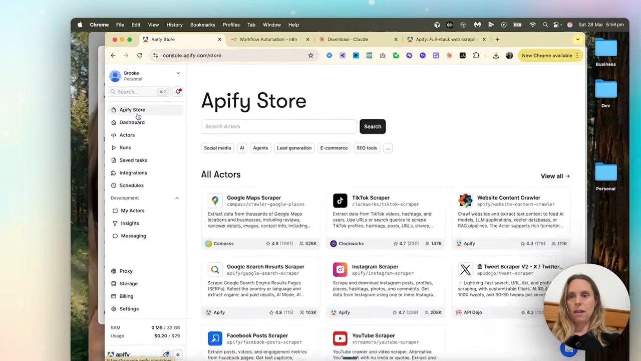 The Apify Store — pick the Instagram and TikTok scrapers built by Apify, they're the ones that actually work