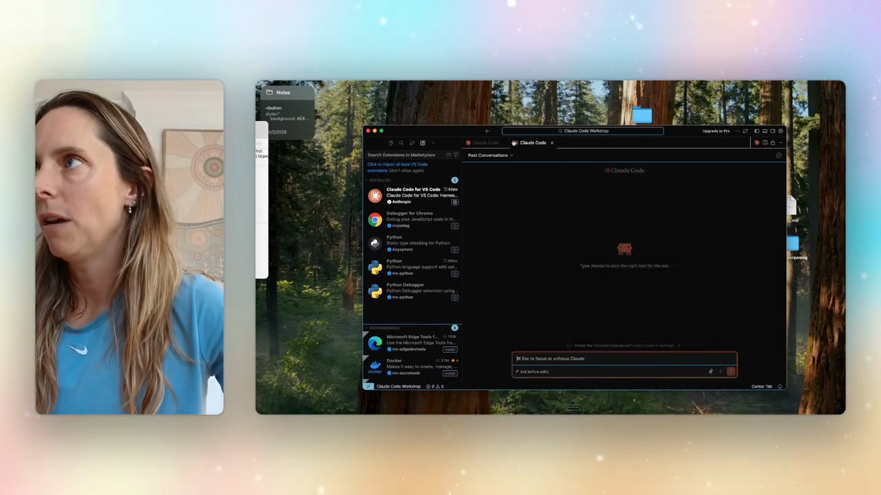 Claude Code installed in Cursor — your project folder on the left, Claude chat on the right, terminal at the bottom