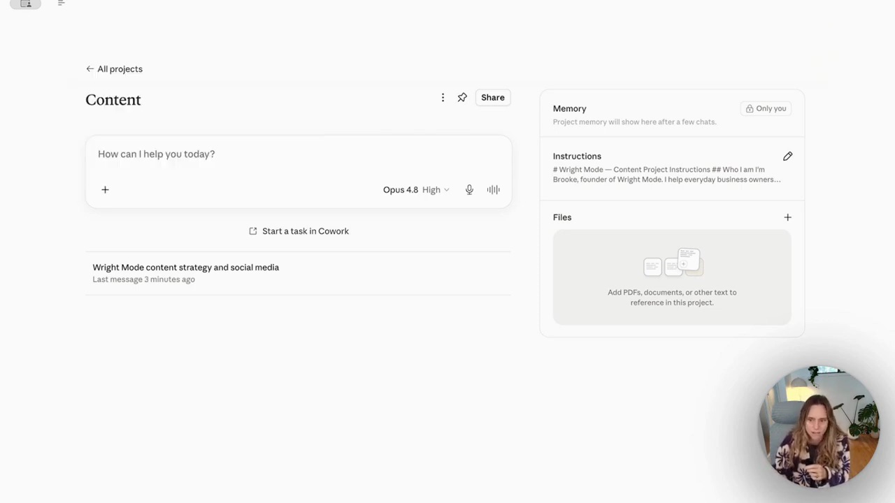 A Claude project workspace showing the Memory, Instructions and Files panels that give connectors their context