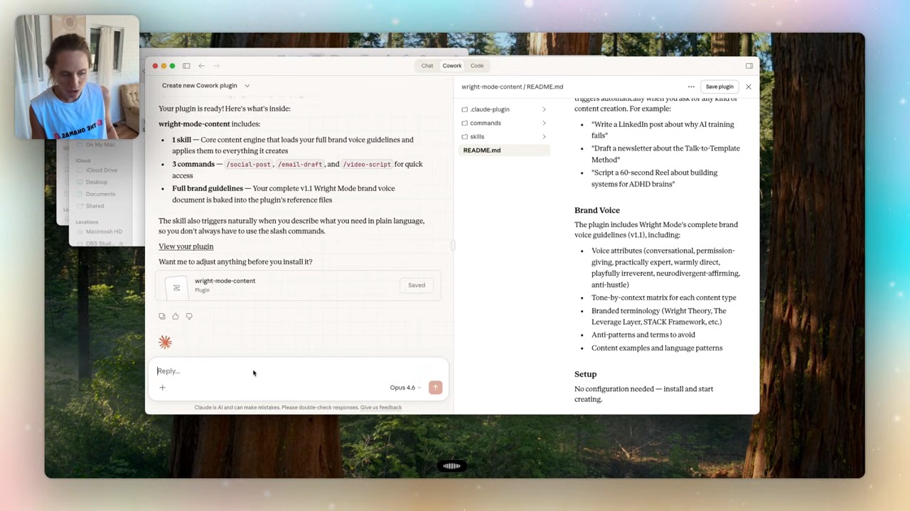 Building a custom plugin — one core skill plus three commands, made in about two minutes