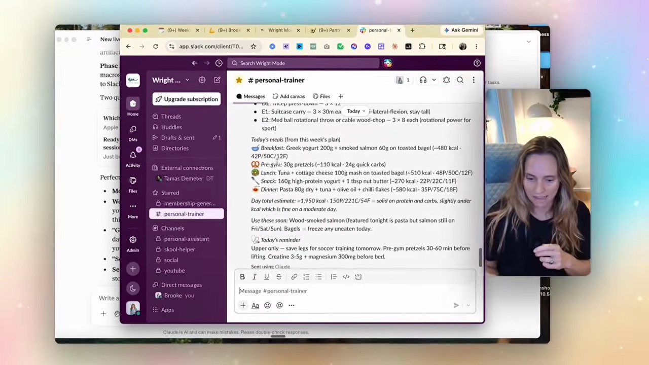 The Cowork artifact wired up to a Slack channel with the Notion sidebar visible — this is where the dashboard stops being read-only