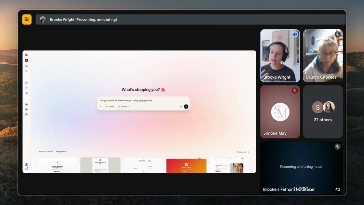 Lovable's interface mid-build — describe the app conversationally, Lovable handles the React + backend wiring