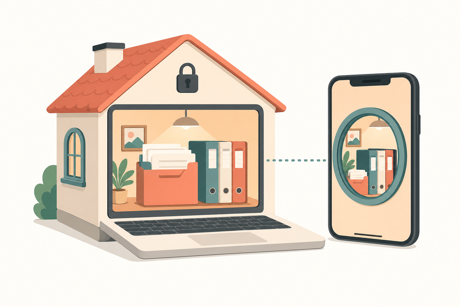 Your work stays on your laptop — the phone is just a window in